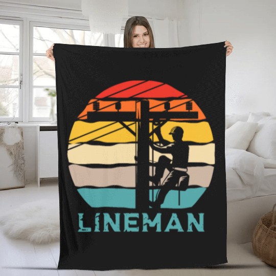 Lineman Retro Vintage Fleece Blankets