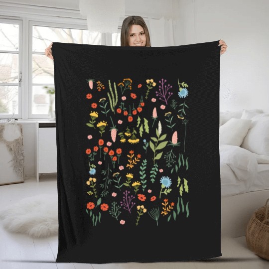 Flowers Women Floral Colorful Wildflowers Fleece Blankets