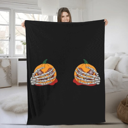 Halloween Pumpkin Boob Skeleton Hand Fleece Blankets