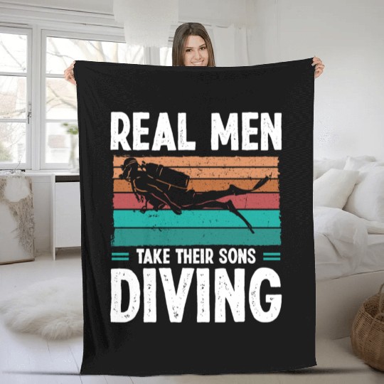 Diver Real Men taker their Sons Scuba Diving Fleece Blankets