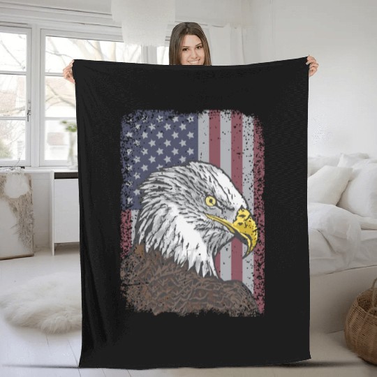 Bald Eagle - American Flag - Patriotic Fleece Blankets