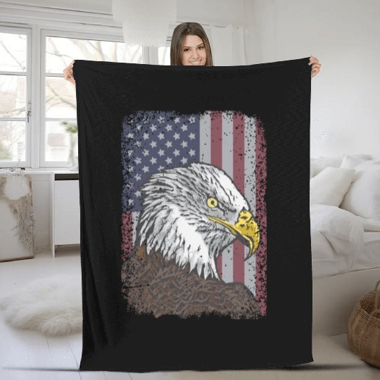 Bald Eagle - American Flag - Patriotic Fleece Blankets