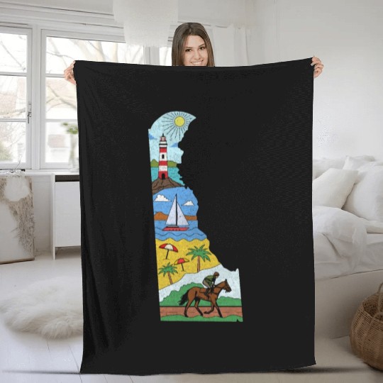 Delaware Map Cape Henlopen Rehoboth Beach Souvenir Fleece Blankets