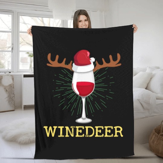Chistmas Season Winedeer Wine Glass Fleece Blankets