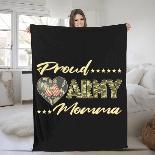 Proud Army Momma Us Flag Dog Tags Military Mom Fam Fleece Blankets