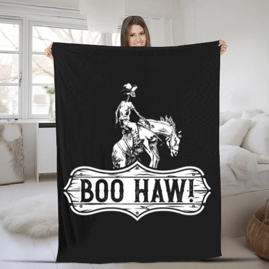 Cowboy Halloween Boo Haw Western Skeleton Rider Fleece Blankets