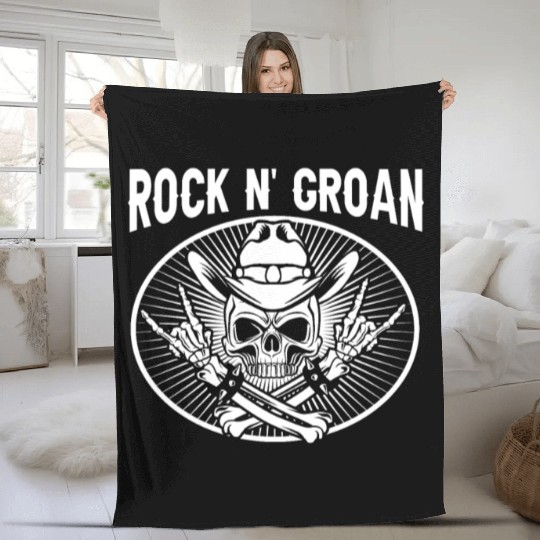 Halloween Cowboy Skeleton Rocker Hand Rock Fleece Blankets