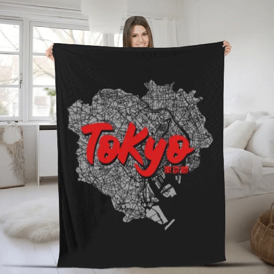 Tokyo, Japan City Map Fleece Blankets