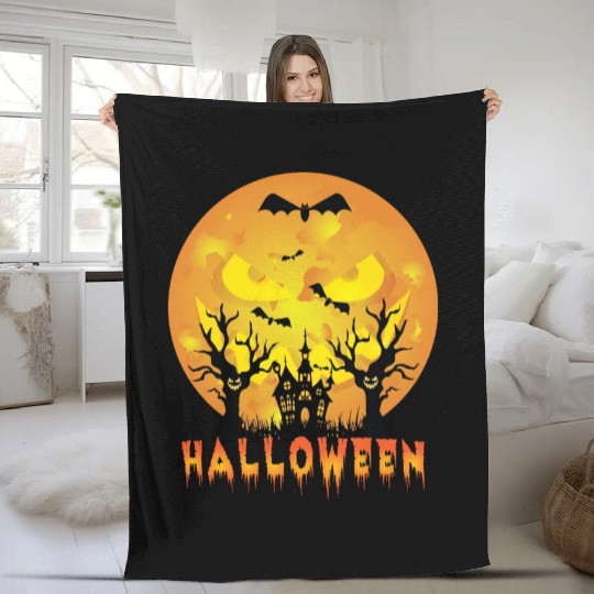 Halloween Scary Moon Face Fleece Blankets