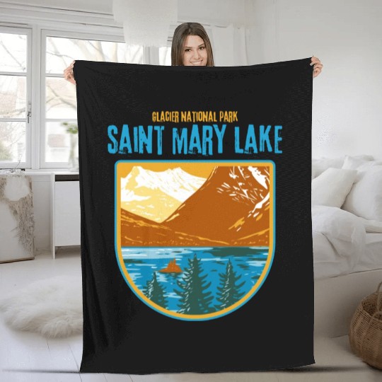 Saint Mary Lake Glacier National Park Fleece Blankets