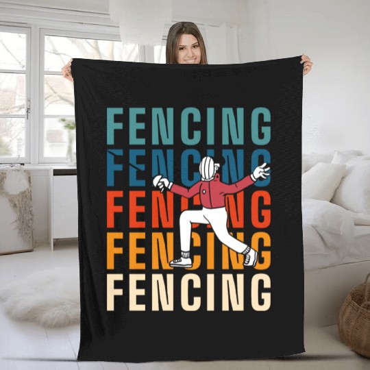 Fencing Sport Fencer En Garde Sport Fencing Fleece Blankets