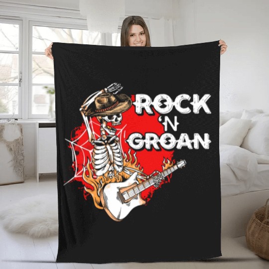 Halloween Cowboy Skeleton Rocker Hand Rock Fleece Blankets