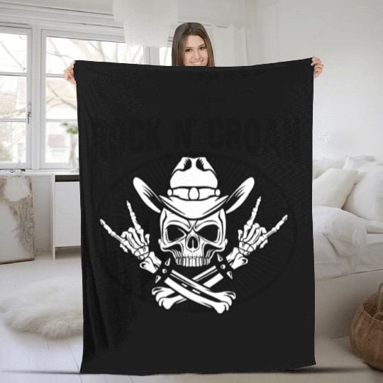 Halloween Cowboy Skeleton Rocker Hand Rock Fleece Blankets
