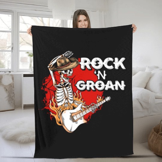Halloween Cowboy Skeleton Rocker Hand Rock Fleece Blankets