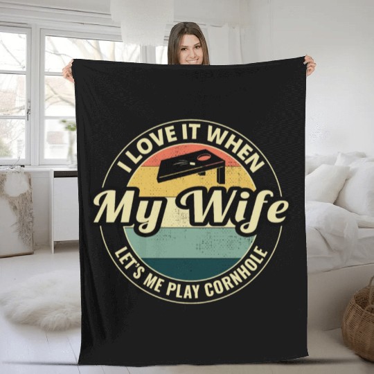 Cornhole Bean Bag Toss Lawn Game Husband Wife Fleece Blankets