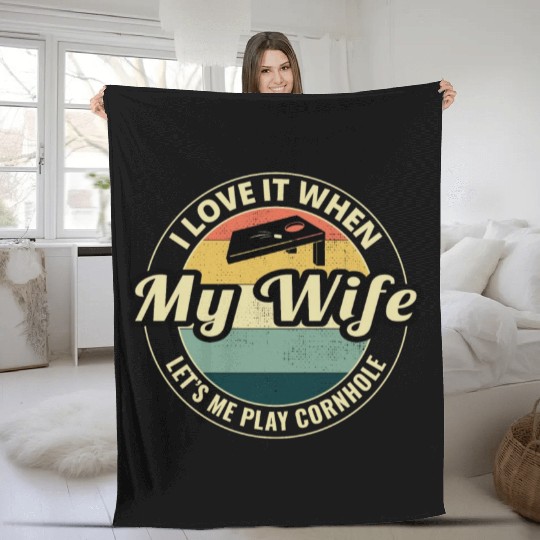Cornhole Bean Bag Toss Lawn Game Husband Wife Fleece Blankets