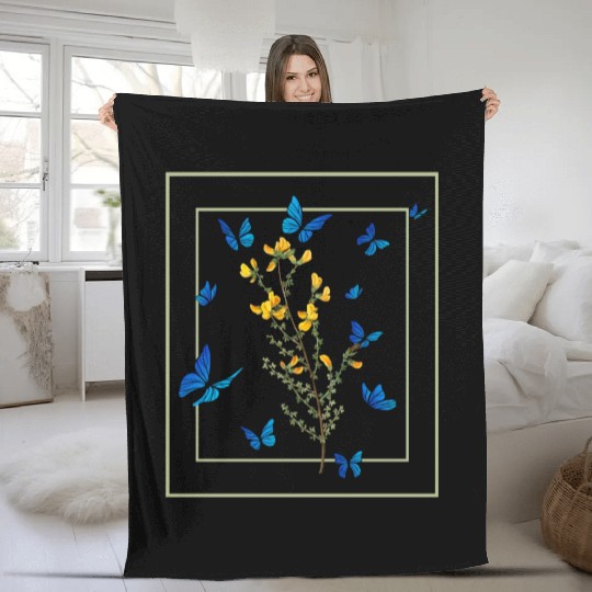 Wildflower Blue Butterfly Women Garden Flowers Fleece Blankets