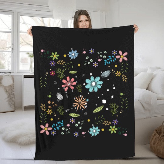 Cute Flowers Women Floral Colorful Wildflowers Fleece Blankets