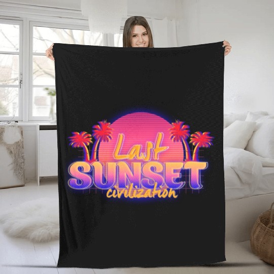 Synthwave/Retrowave/Vaporwave 80s - Sunset Fleece Blankets