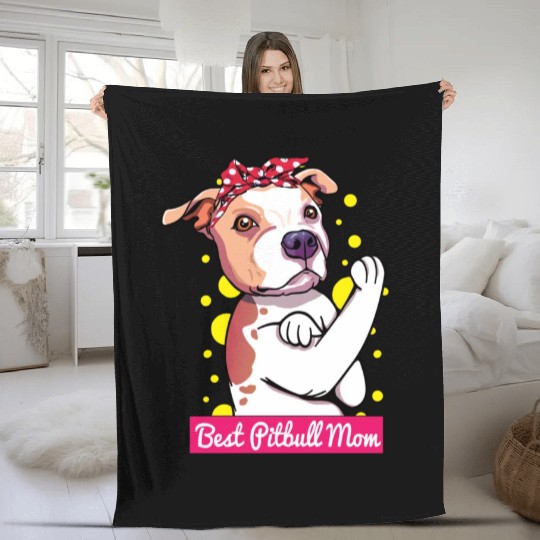 Retro Pitbull Dog Mom Lover Cartoon Fleece Blankets