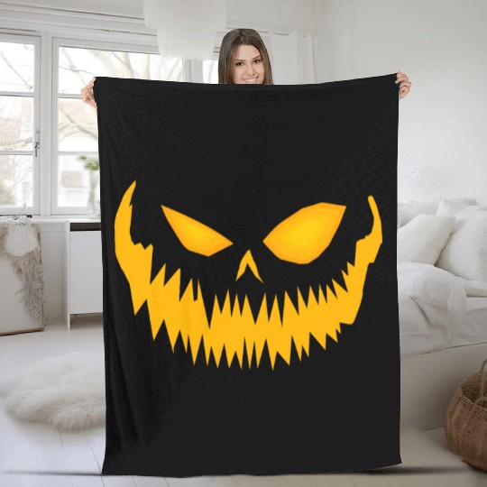 Jack O Lantern Spooky Pumpkin Face Halloween Fleece Blankets