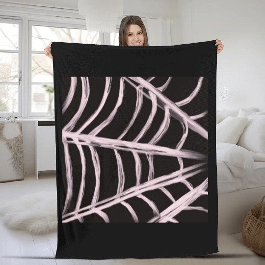 Pastel Pink Spider Web Retro Illustration Fleece Blankets