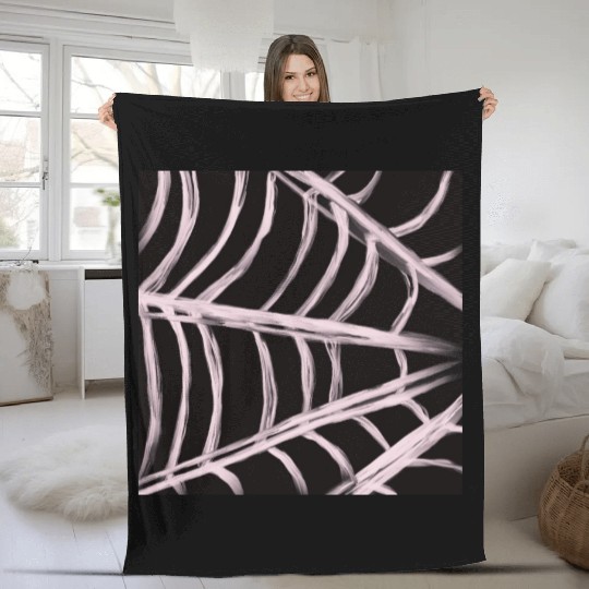 Pastel Pink Spider Web Retro Illustration Fleece Blankets