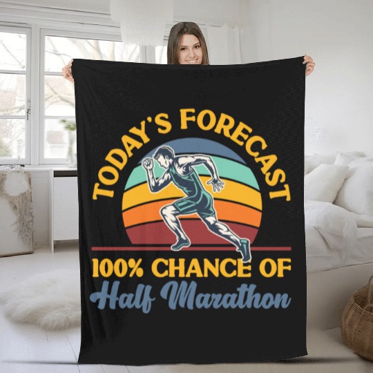 Running Runner Half Marathon Retro Fleece Blankets