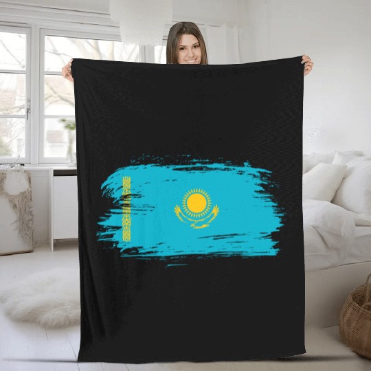 Kazakhstan flag Fleece Blankets