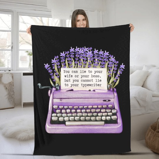 Cute Purple Flower Printed Typewriter Fleece Blankets