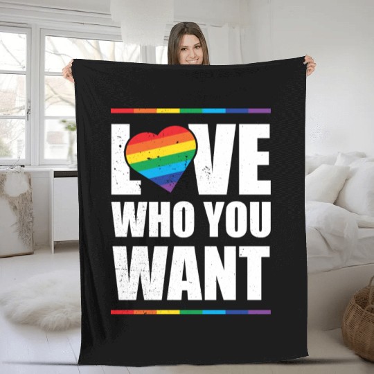 LGBT Love Who You Want Gay Pride Rainbow Heart Fleece Blankets