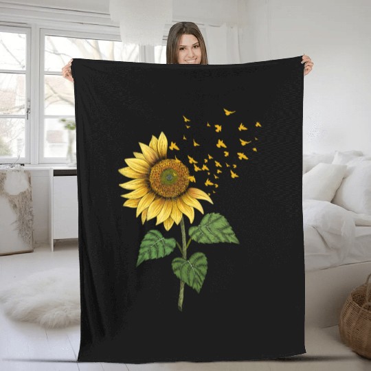 Sunflower Birds Cute Floral Birdwatching Fleece Blankets