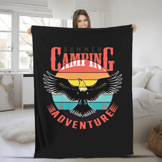 summer camping adventure Fleece Blankets