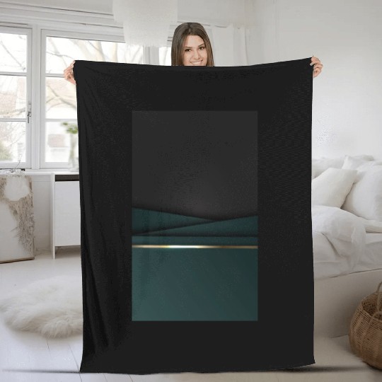 Luxury Black Green Gold Stripes Fleece Blankets