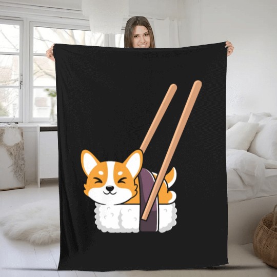 Kawaii Sushi Corgi Roll Lover Fleece Blankets