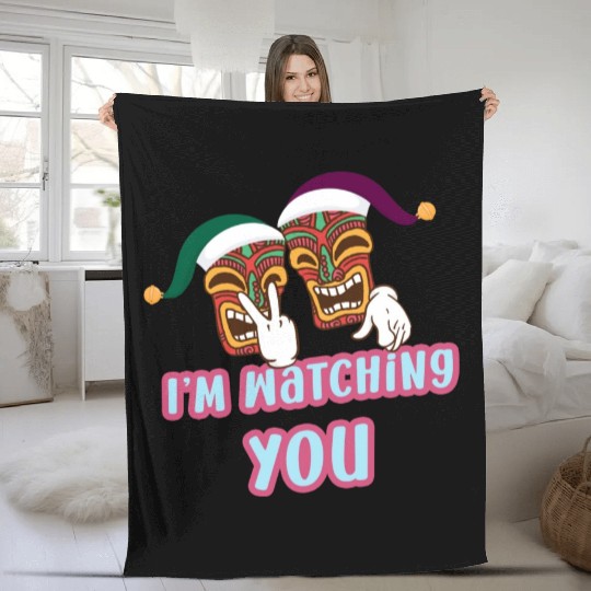 I'm Watching You Christmas In July Surfing Santa C Fleece Blankets