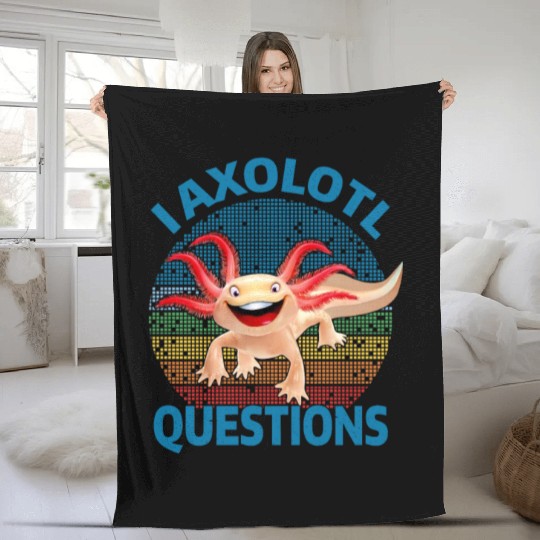 I Axolotl Questions Cute Retro Vintage Axolotl Fleece Blankets