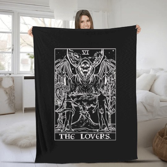 The Lovers Tarot Card Halloween Grim Reaper Gothic Fleece Blankets