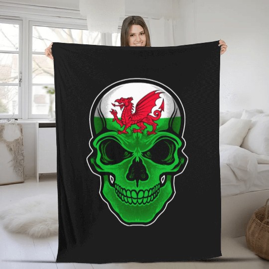 Wales Flag Skull Welsh Heritage Dragon Flag Fleece Blankets