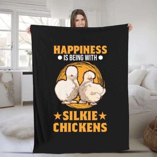 Happiness Is Being With Silkie Chickens Fleece Blankets