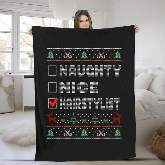 Naughty Nice Hairstylist, Matching Christmas Fleece Blankets