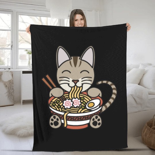 Devon Rex Cat Ramen Noodles Fleece Blankets