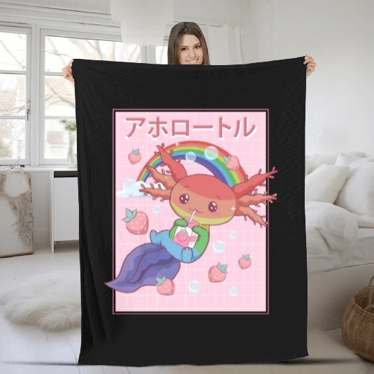 Kawaii Axolotl Strawberry Milk Gay Pride Fleece Blankets