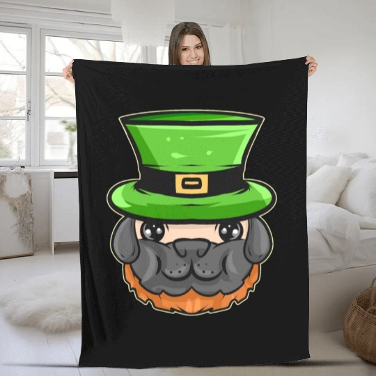 Kawaii Pug With Red Beard And Green Hat For St. Fleece Blankets