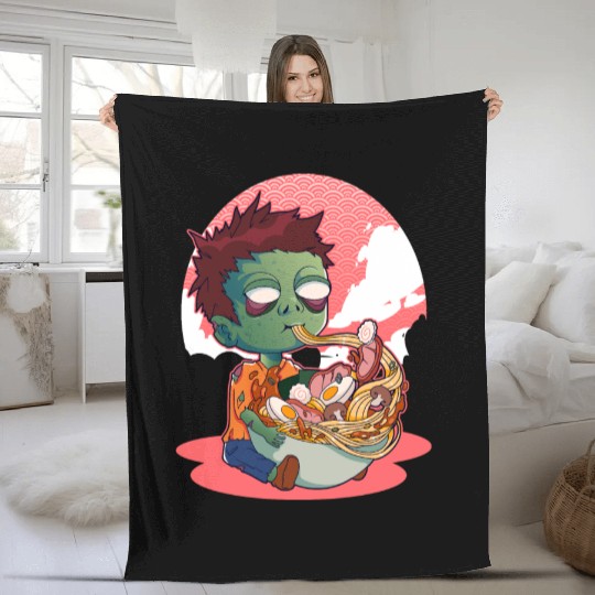 Halloween Zombie Ramen Japanese Food Lover Kawaii Fleece Blankets