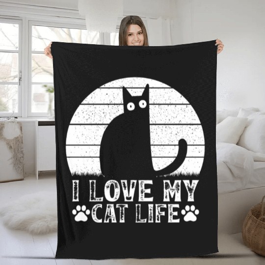 Cat Owner Cat Lover I Love My Cat Life Funny Cat M Fleece Blankets