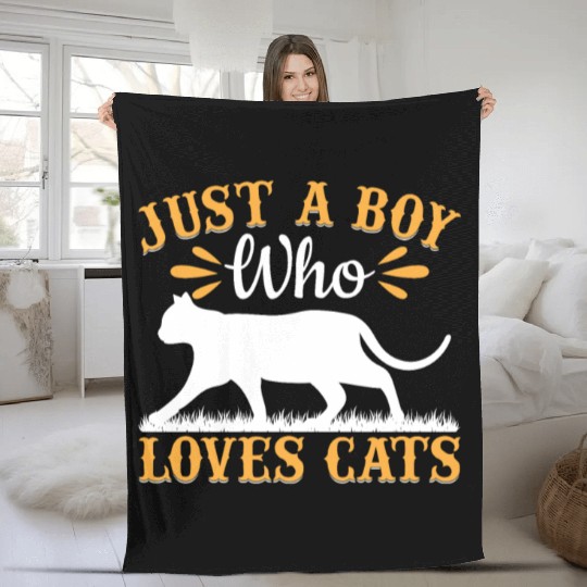 Cat Lover Cute Cat Owner I Just A Boy Who Loves Ca Fleece Blankets