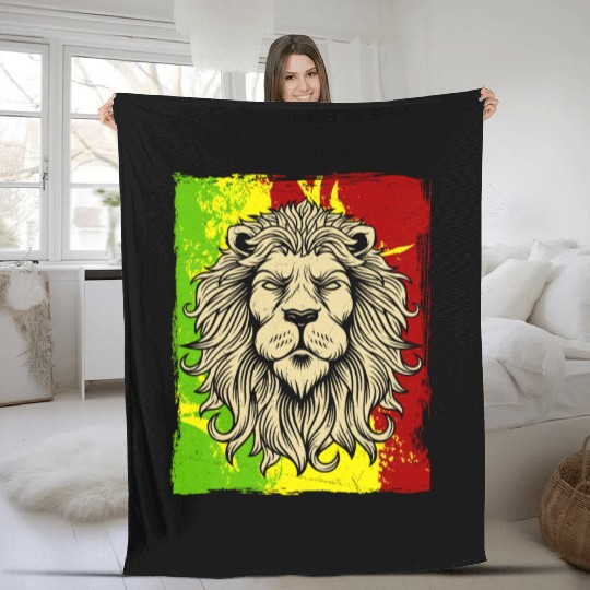 Reggae Jamaican Lion Rasta African Fleece Blankets
