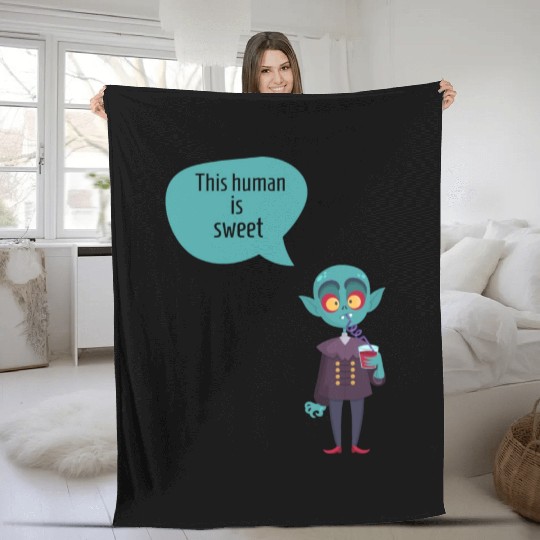 this human is sweet - funny vampire Fleece Blankets