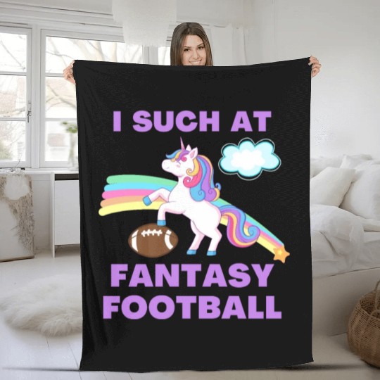 I Suck At Fantasy Football Funny Cute Unicorn Fleece Blankets